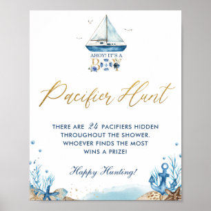 Poster Ahoy C'est un garçon Baby shower nautique chasse P