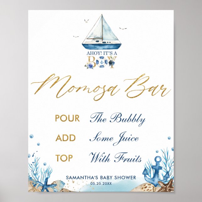 Poster Ahoy C'est un garçon Baby shower nautique Momosa B (Devant)