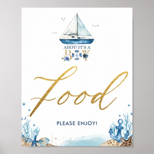 Poster Ahoy C'est un garçon Baby shower nautique Symbole  (Devant)