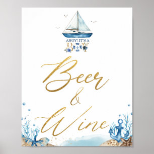 Poster Ahoy C'est un garçon Baby shower nautique Vin de b