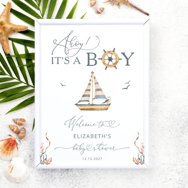Poster Ahoy It's Boy ! Baby shower nautique (Créateur téléchargé)