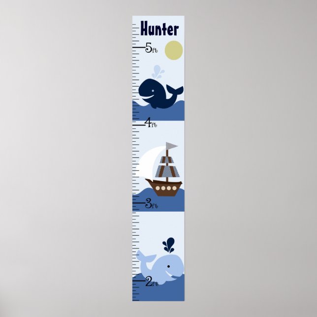 Poster Ahoy Mate/Sailboat/Whale Growth Chart Garder à 8x4 (Devant)