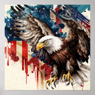 Poster Aigle américain avec drapeau américain conçu