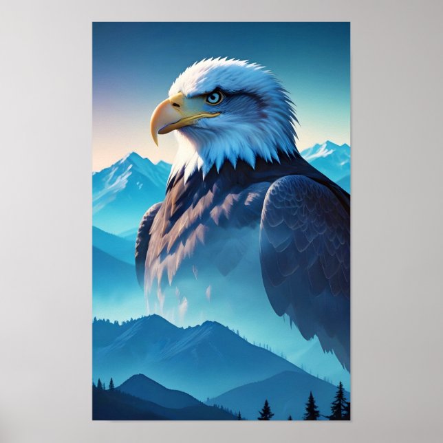 Poster Aigle Bald Double exposition Nature animale Wilder (Devant)