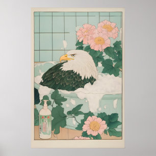 Poster Aigle chauve dans une gravure de baignoire Ukiyo-e
