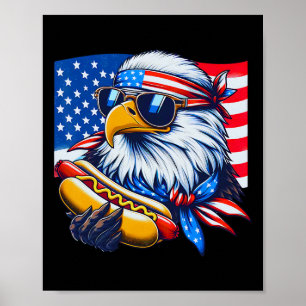 Poster Aigle chauve drôle Hotdog Drapeau américain 4 juil
