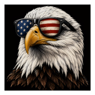 Poster Aigle chauve patriotique avec lunettes de soleil d