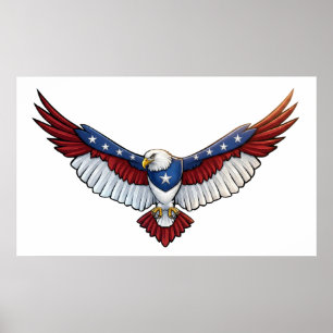 Poster Aigle chauve patriotique majestueux en vol – Améri