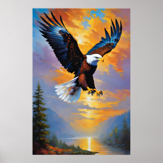 Poster Aigle de chasse unique, Oiseau de liberté de l'aig