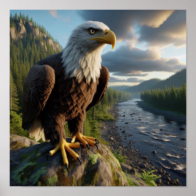 Poster Aigle Majestic Bald en pleine nature sauvage (Devant)
