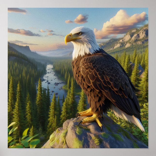 Poster Aigle Majestic Bald en pleine nature sauvage (Devant)