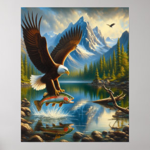 Poster Aigle Majestueux Capturant Une Truite Du Lac 16x20