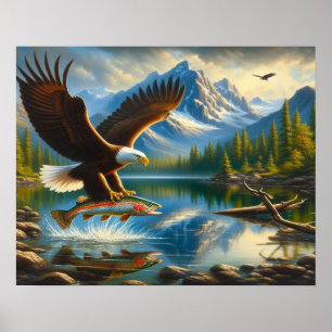 Poster Aigle Majestueux Capturant Une Truite Du Lac 20x16