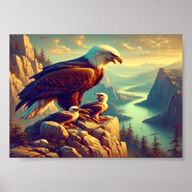 Poster Aigle Majestueux Capturant Une Truite Du Lac 7"x5" (Devant)