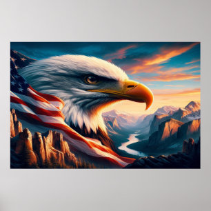 Poster Aigle Majestueux Fusionné Avec Drapeau Américain 3