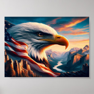 Poster Aigle Majestueux Fusionné Avec Drapeau Américain 5