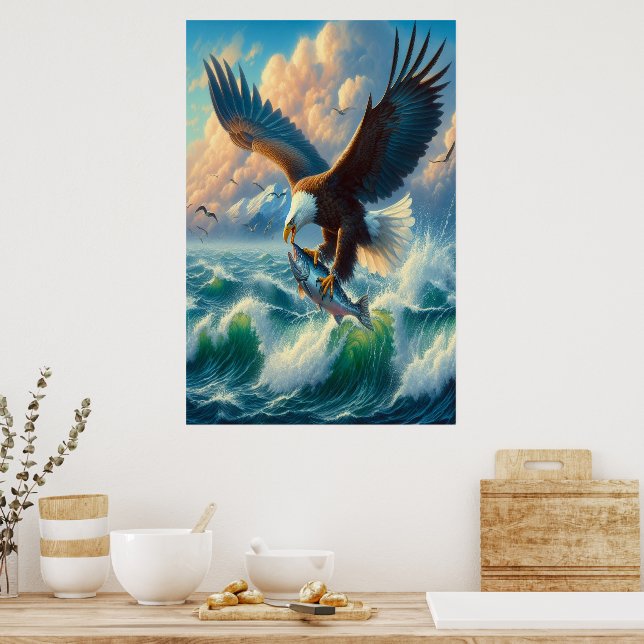 Poster Aigle majestueux se balançant pour attraper du poi (Cuisine)