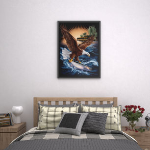 Poster Aigle Majestueux S'Élevant Au-Dessus Des Poissons 