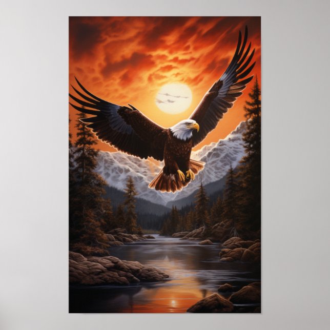 Poster Aigle Majestueux S'Élevant Au-Dessus Du Fleuve - S (Devant)