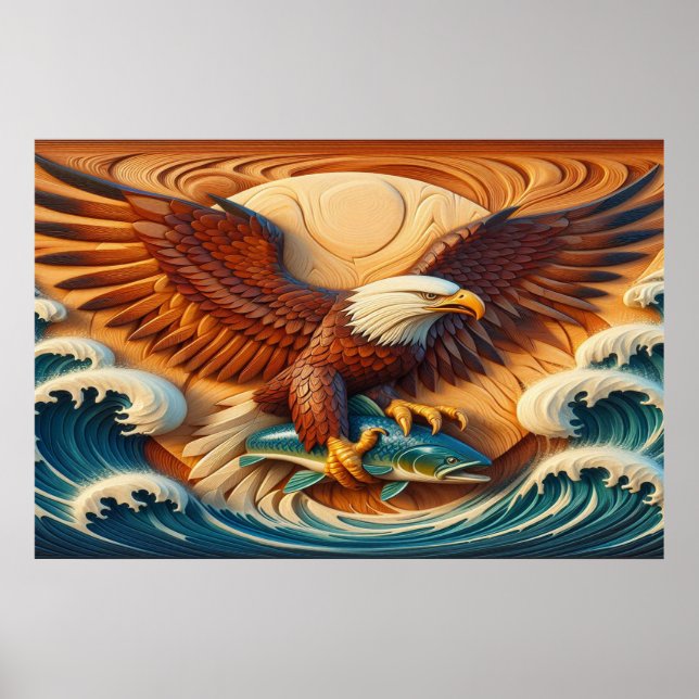 Poster Aigle majestueux serrant un poisson 36x24 (Devant)