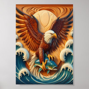 Poster Aigle majestueux serrant un poisson 7x5