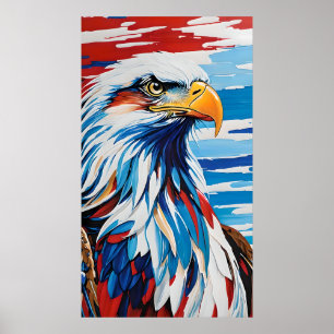 Poster aigle rouge blanc et bleu chauve