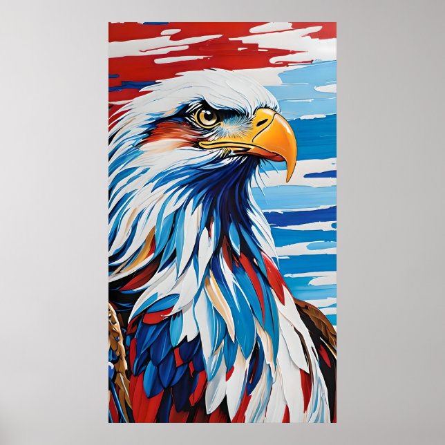 Poster aigle rouge blanc et bleu chauve (Devant)