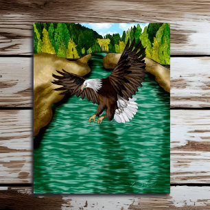 Poster Aigle survolant la rivière dans les montagnes