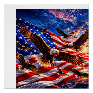 Poster Aigles royaux sur le drapeau américain patriotique
