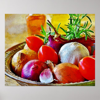 Poster Ail, oignon, mur d'art de la tomate pour la décora