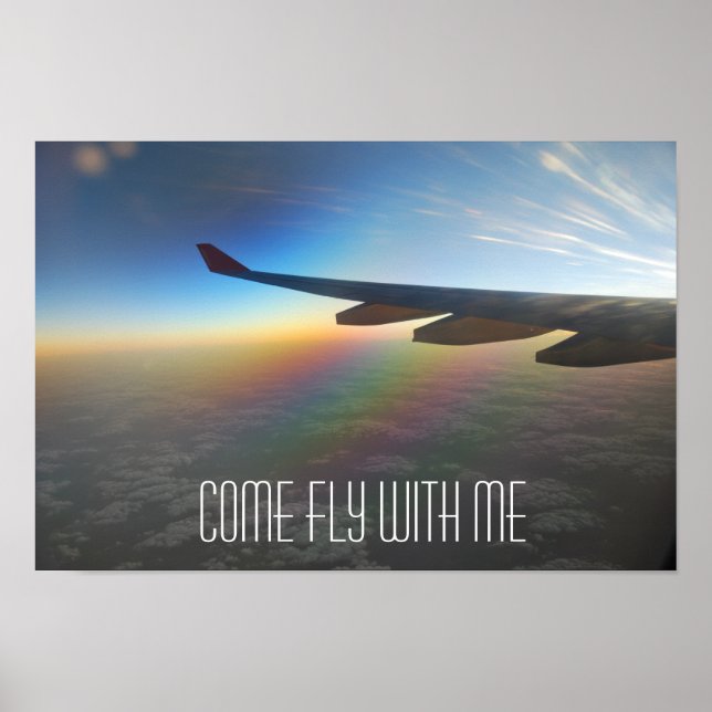 Poster Aile d'avion contre le coucher du soleil (Devant)