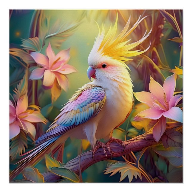 Poster Aile Iridescente Cockatiel Imaginaire Oiseau (Devant)