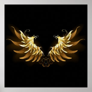 Poster Ailes d'Ange d'or sur arrière - plan noir