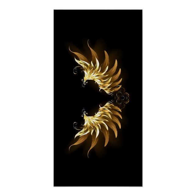 Poster Ailes d'Ange d'or sur arrière - plan noir (Devant)