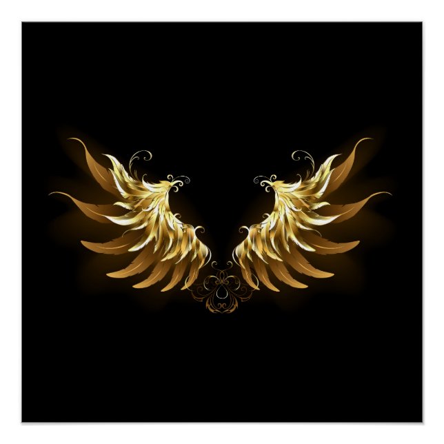 Poster Ailes d'Ange d'or sur arrière - plan noir (Devant)