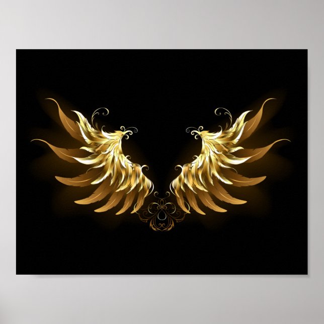 Poster Ailes d'Ange d'or sur arrière - plan noir (Devant)