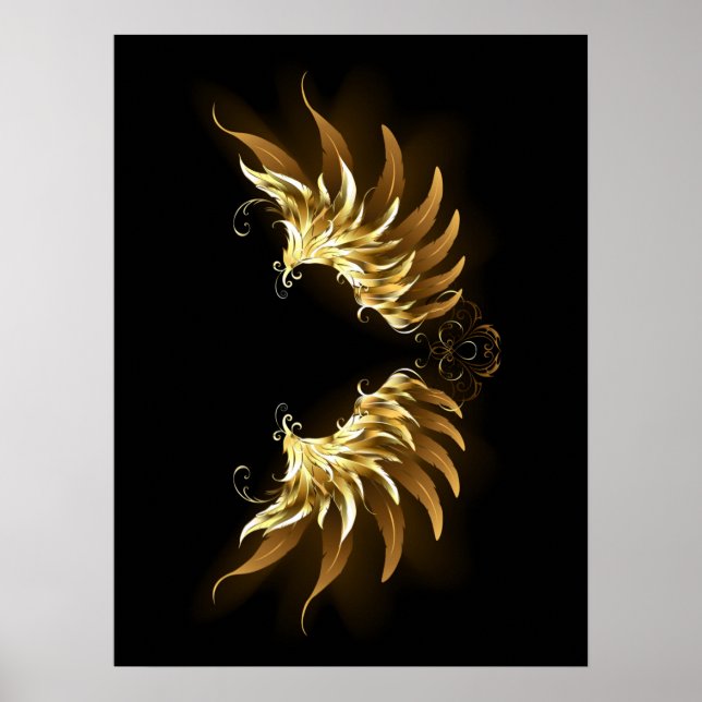Poster Ailes d'Ange d'or sur arrière - plan noir (Devant)