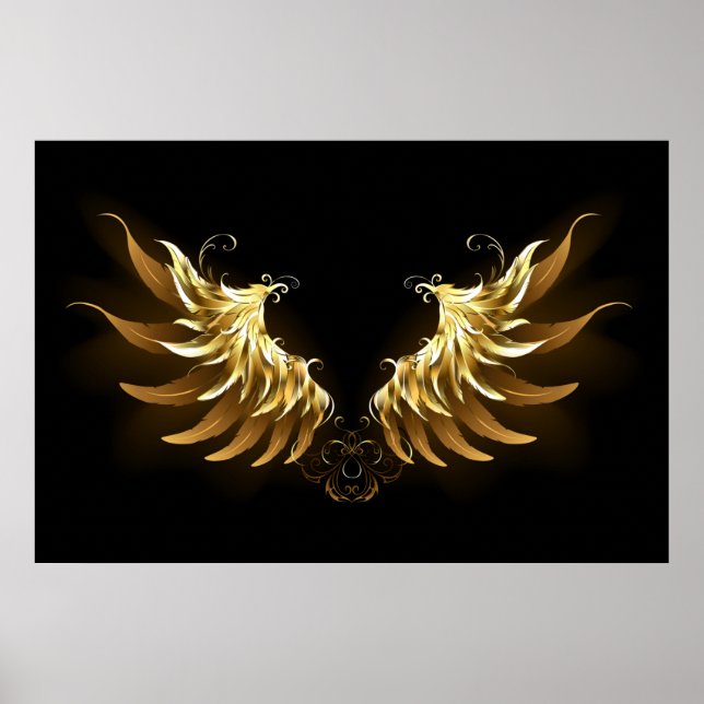 Poster Ailes d'Ange d'or sur arrière - plan noir (Devant)