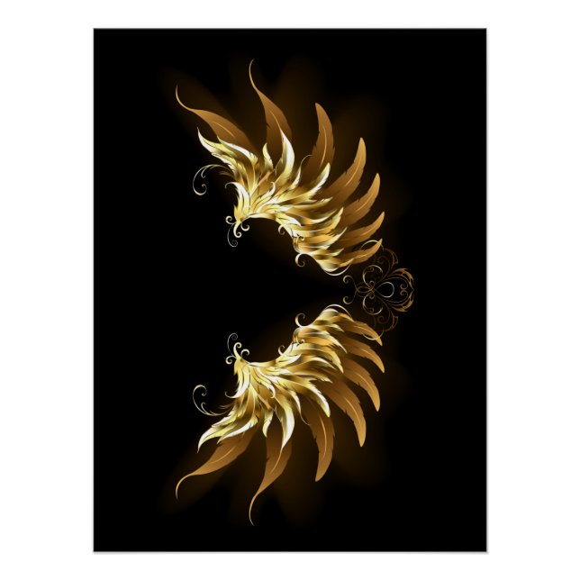 Poster Ailes d'Ange d'or sur arrière - plan noir (Devant)