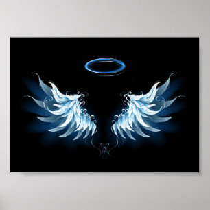 Poster Ailes d'ange lumineuses bleues sur fond noir