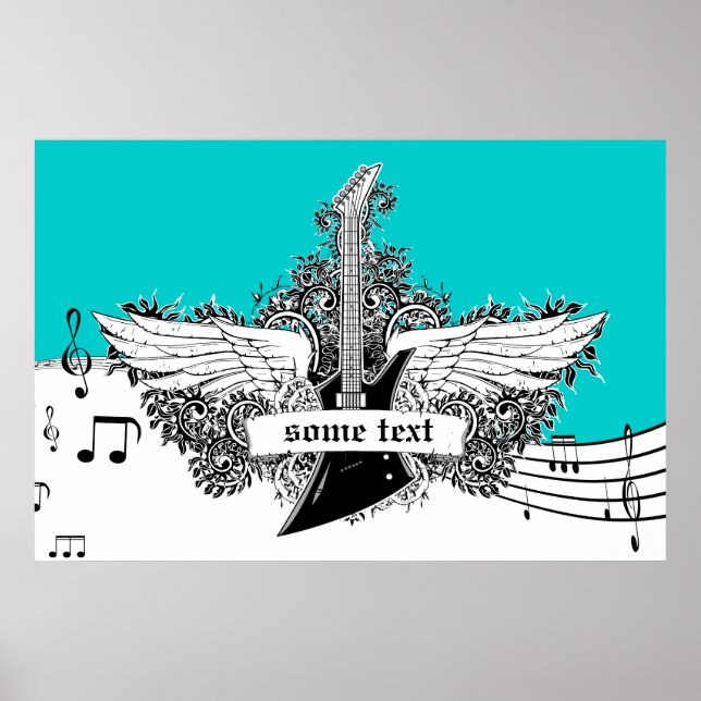 Poster Ailes de guitare électrique noir blanc turquoise i (Devant)