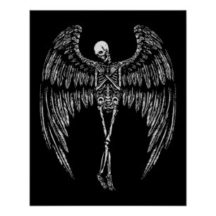 Poster Ailes de l'Ange Skeletal en noir et blanc