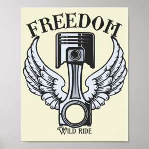 Poster ailes de liberté pistons moto vintage