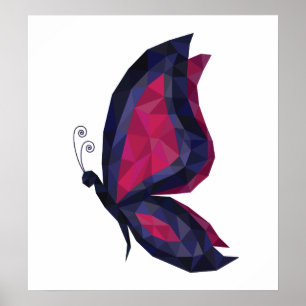 Poster Ailes papillon hitech modernes, rose bleu géométri