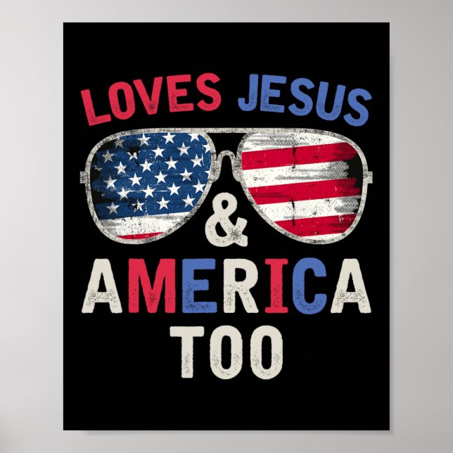 Poster Aime Jésus Et L'Amérique Trop Rétro Dieu Christian (Devant)