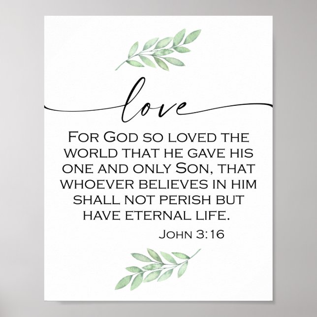 Poster Aimer la Bible Verse de Jean 3:16 (Devant)