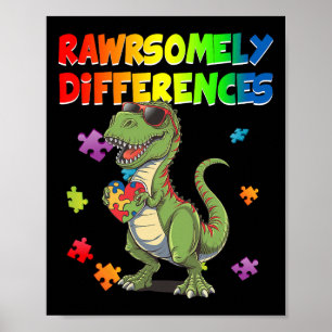 Poster Aimer L'Autisme T Rex Dinosaur Rawrsomement Différ