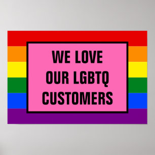 Poster Aimer nos clients gays LGBTQ Rainbow Pride Drapeau