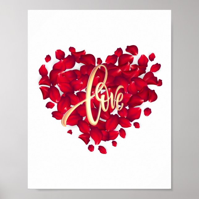 Poster Aimer Rouge Couleur Coeur Forme Pétales (Devant)