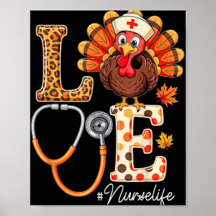 Poster Aimer Turquie Thanksgiving Nurse Life Scrub d'auto